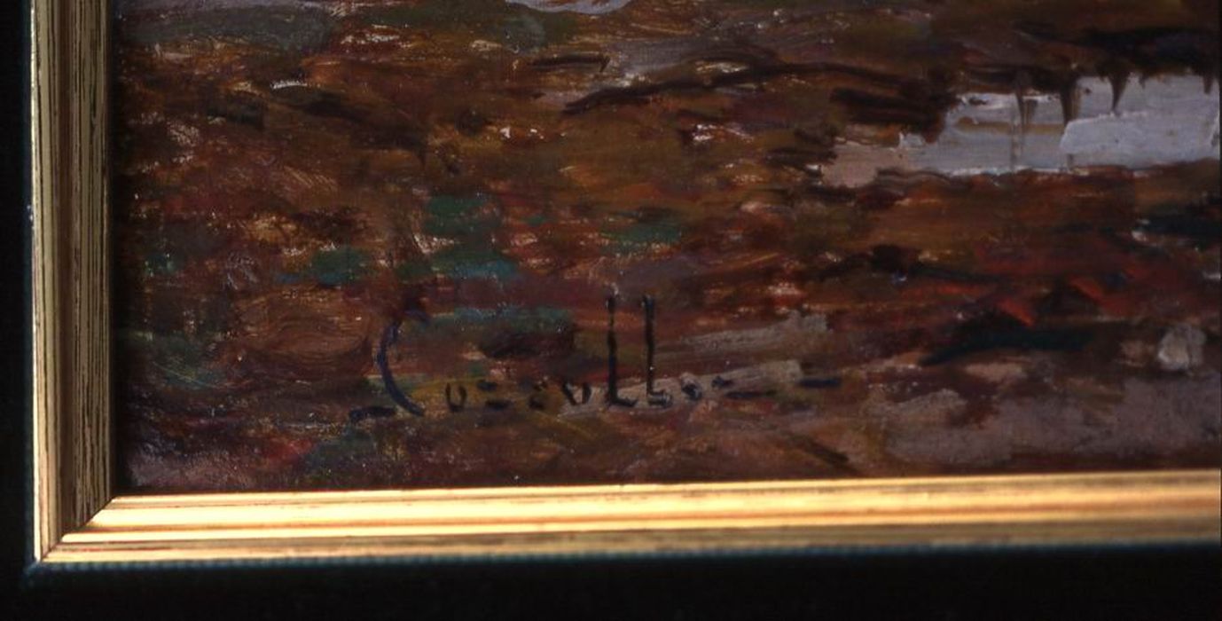 tableau et son cadre : La Sardinière et l'usine de Toulhars, détail - © Ministère de la Culture (France), Conservation des antiquités et des objets d’art du Morbihan, tous droits réservés
