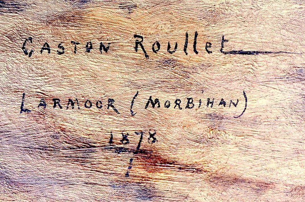 tableau et son cadre : Le Port de Larmor, détail - © Ministère de la Culture (France), Conservation des antiquités et des objets d’art du Morbihan, tous droits réservés
