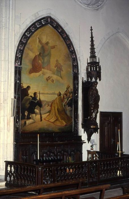 retable latéral nord et son tableau : La Consécration de la paroisse du Sacré-Coeur - © Ministère de la Culture (France), Conservation des antiquités et des objets d’art du Morbihan, tous droits réservés