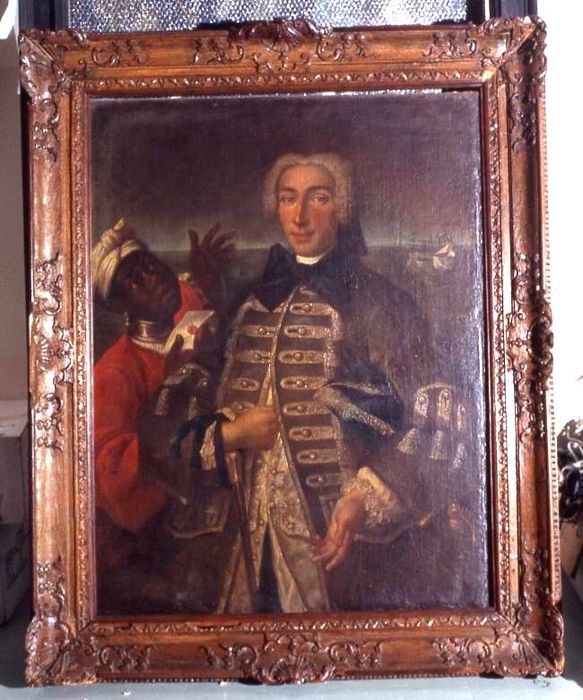 tableau, cadre : Portrait d'un officier accompagné de son esclave - © Ministère de la Culture (France), Conservation des antiquités et des objets d’art du Morbihan – Tous droits réservés