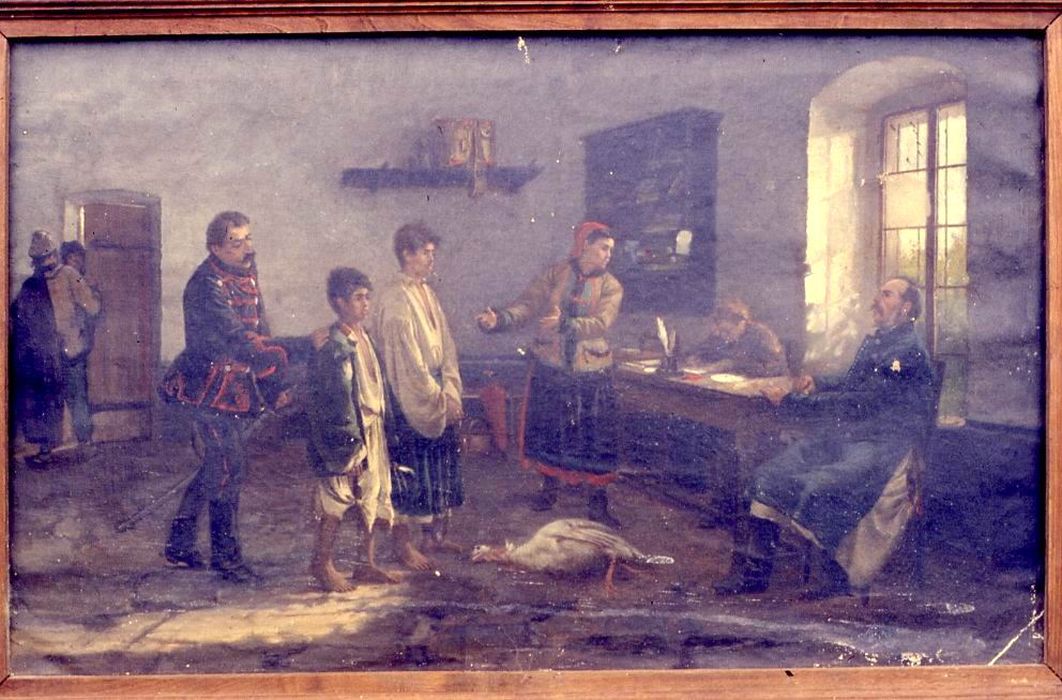 tableau : Scène dans un commissariat hongrois - © Ministère de la Culture (France), Conservation des antiquités et des objets d’art du Morbihan – Tous droits réservés