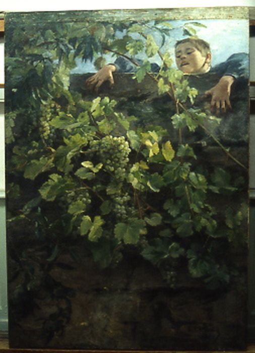 tableau : Vigne derrière le mur - © Ministère de la Culture (France), Conservation des antiquités et des objets d’art du Morbihan – Tous droits réservés