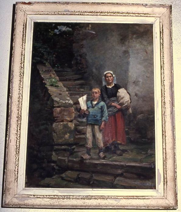 tableau : Femme et enfant au bas de l'escalier - © Ministère de la Culture (France), Conservation des antiquités et des objets d’art du Morbihan – Tous droits réservés