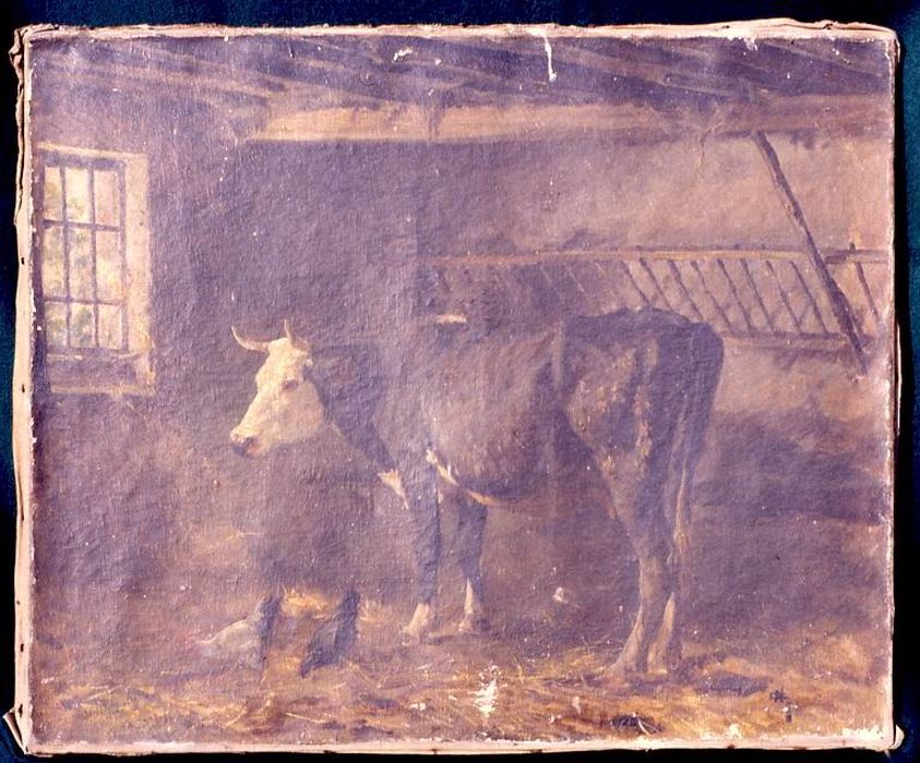tableau : Vache dans l'écurie - © Ministère de la Culture (France), Conservation des antiquités et des objets d’art du Morbihan – Tous droits réservés