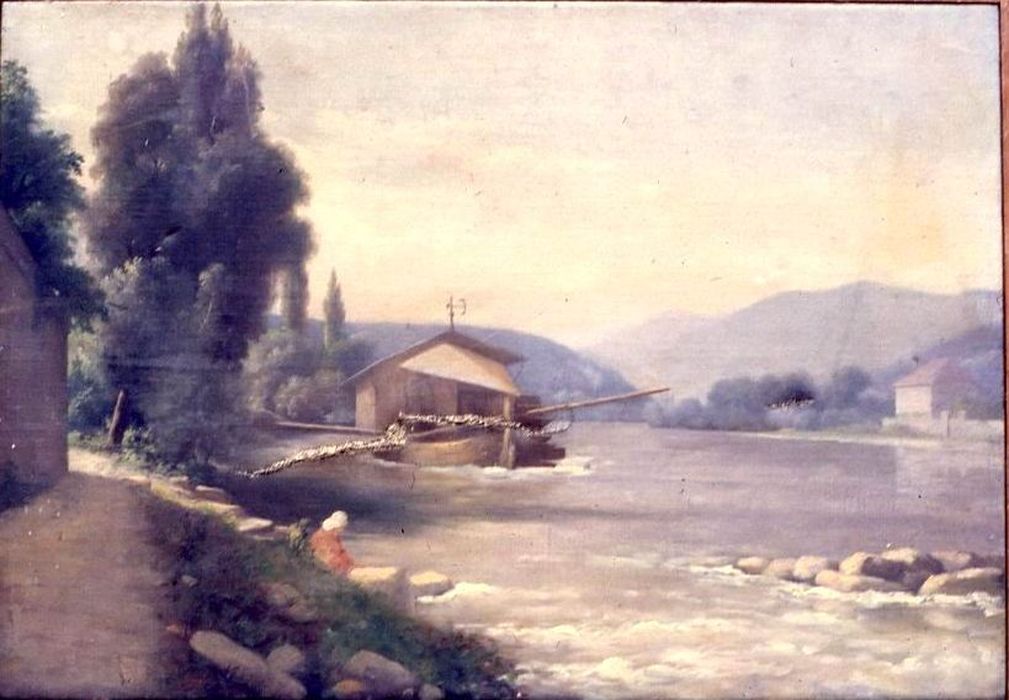 tableau : Paysage avec une femme lavant son linge dans la rivière - © Ministère de la Culture (France), Conservation des antiquités et des objets d’art du Morbihan – Tous droits réservés