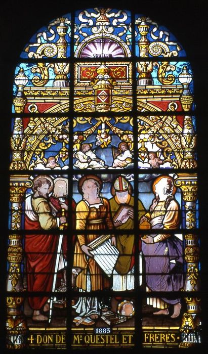 verrière : Vie de sainte Cécile - © Ministère de la Culture (France), Conservation des antiquités et des objets d’art du Morbihan – Tous droits réservés
