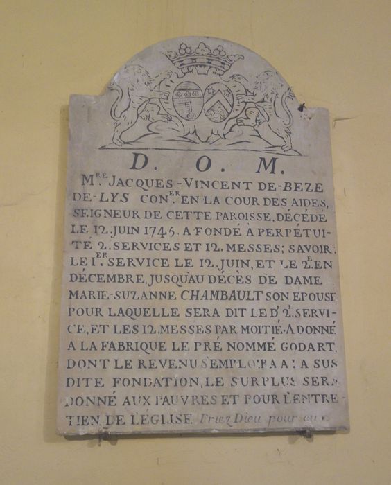 Plaque funéraire de Jacques Vincent de Bèze