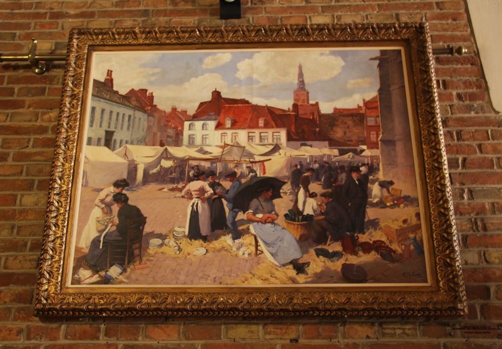 tableau : Vue de l'église Saint-Vaast d'Armentières et marché aux porcelaines - © Ministère de la Culture (France), Conservation des antiquités et des objets d’art du Nord – Tous droits réservés 