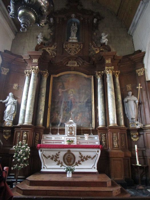 autel dit de la Vierge, tabernacle, retable, tableau : le Couronnement de la Vierge, statue : Vierge à l'Enfant