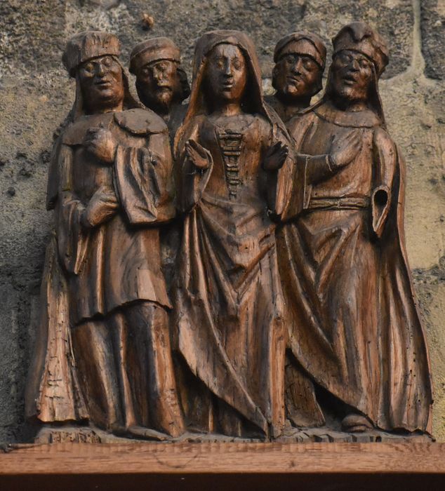 groupe sculpté : Vierge entourée de quatre personnages