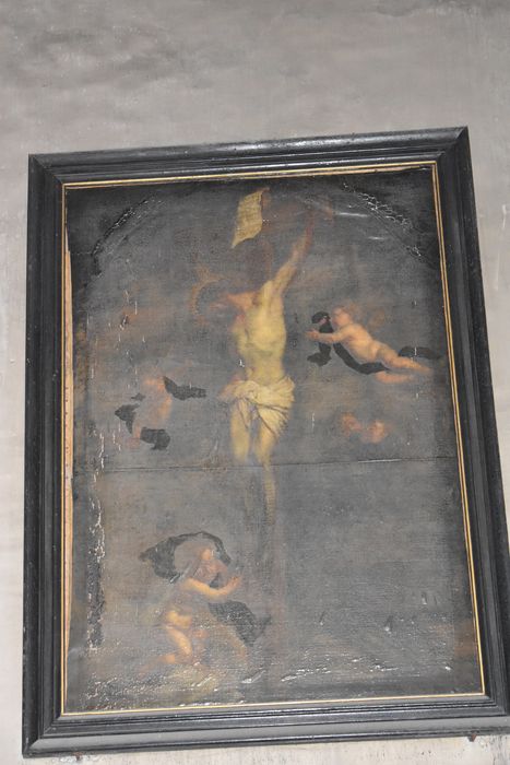 tableau : Christ en croix entouré d'anges pleureurs