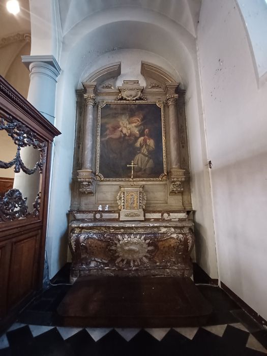 autel de Saint-Hubert, tabernacle, retable, tableau : La Vision de saint Hubert - © Ministère de la Culture (France), Conservation des antiquités et des objets d’art du Nord – Tous droits réservés 