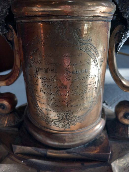 croix d'autel : Christ en croix, détail de l’inscription