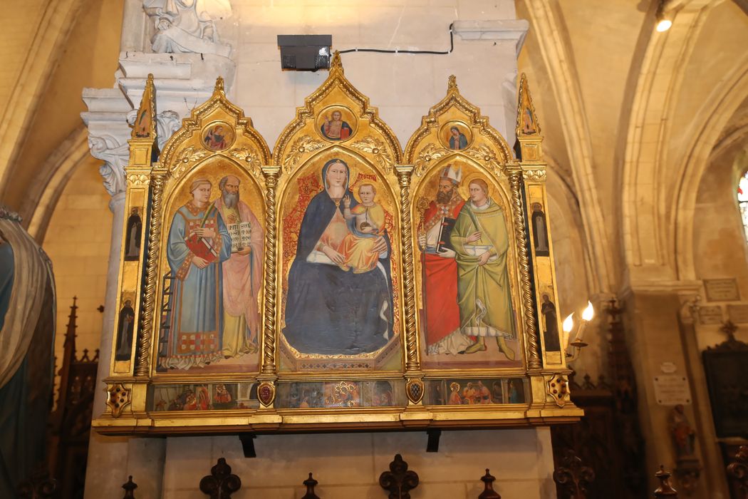 Tableau (triptyque) : Vierge à l'Enfant entourée de saints