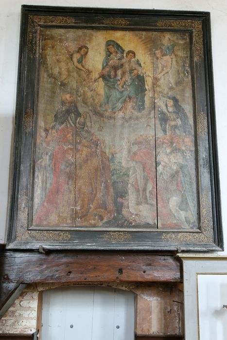 tableau et son cadre : Remise du Rosaire à saint Dominique et sainte Catherine de Sienne