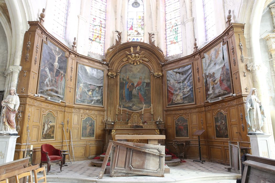 Boiseries du choeur, maître-autel, retable, tableaux