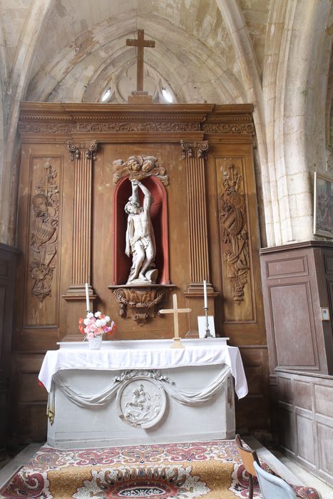 autel, retable de saint Sébastien et bas-relief : Saint Paul sur la route de Damas