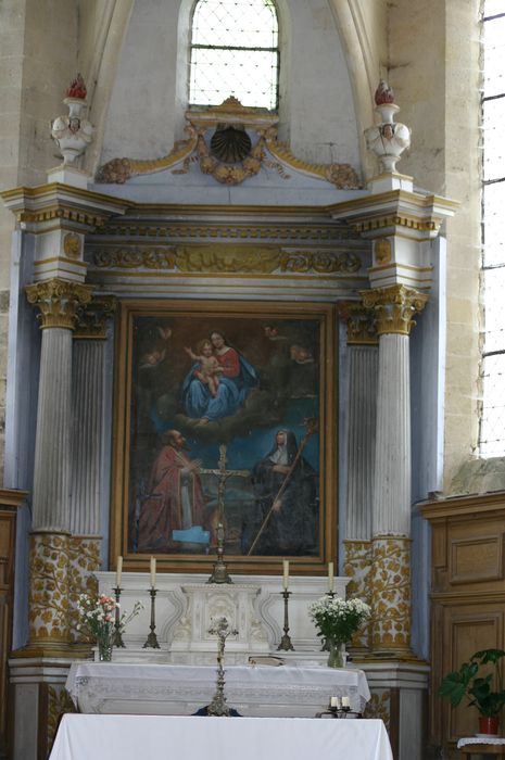 maître-autel, retable, tabernacle, tableau : Remise du Rosaire (la)