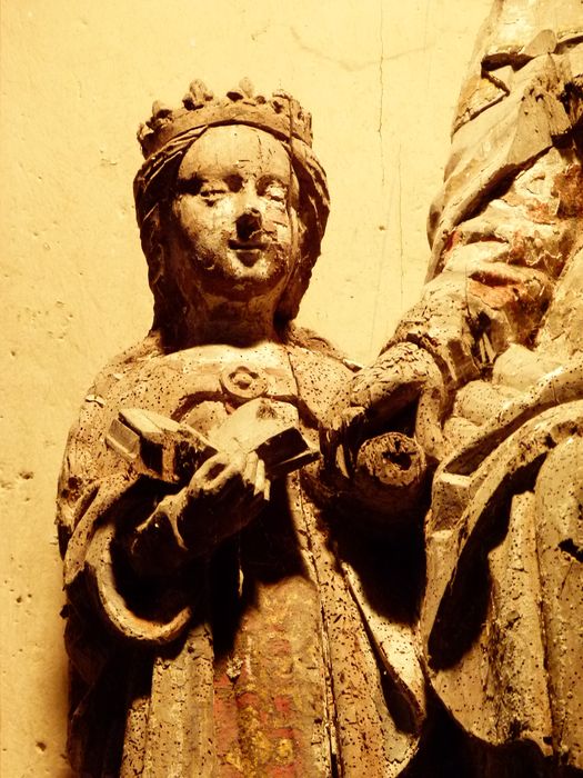 groupe sculpté : Éducation de la Vierge (ou La Vierge et sainte Anne), détail