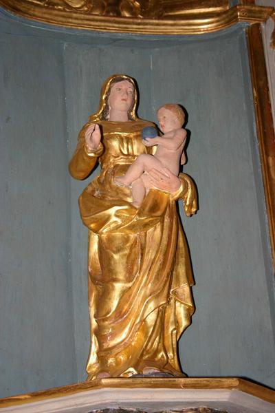 retable, autel de la Vierge : vue d'une des statues du retable : la Vierge et l'enfant