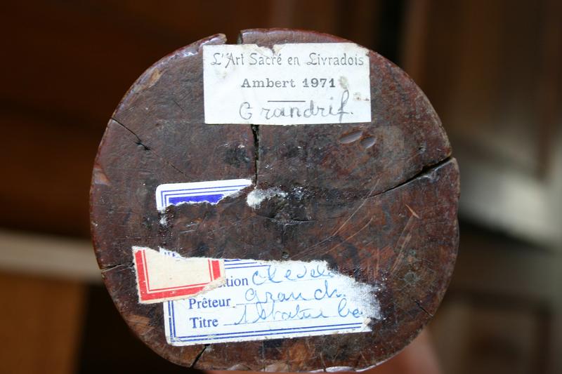 statue (statuette) : Vierge à l'Enfant dite Notre-Dame-de-Grâce, détail des inscriptions