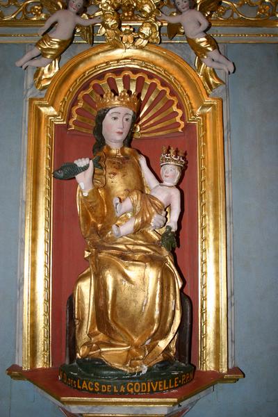 retable, statue : Vierge à l'Enfant dite Notre-Dame-des-lacs-de-la-Godivelle, vue générale