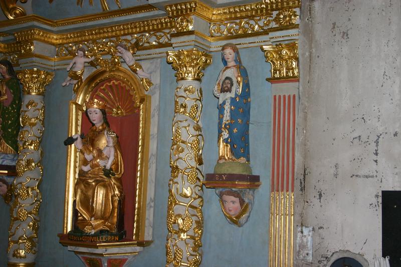 retable, statue : Vierge à l'Enfant dite Notre-Dame-des-lacs-de-la-Godivelle, vue partielle