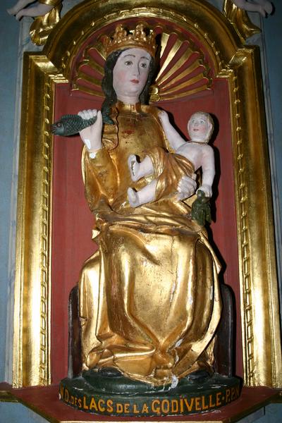 retable, statue : Vierge à l'Enfant dite Notre-Dame-des-lacs-de-la-Godivelle, vue générale