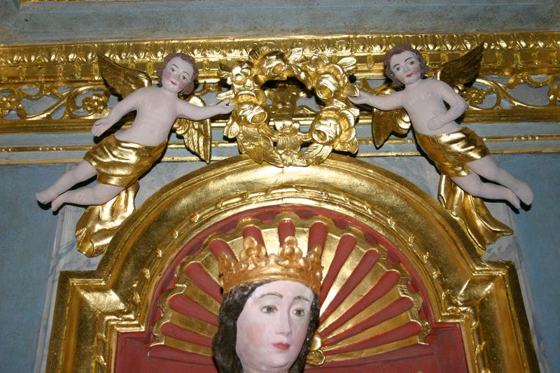 retable, statue : Vierge à l'Enfant dite Notre-Dame-des-lacs-de-la-Godivelle, détail