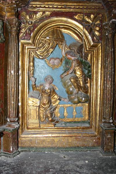 maître-autel, détail du tabernacle, scène de l'Annonciation