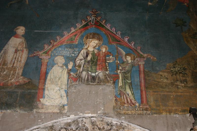 peinture monumentale, déambulatoire : Vierge à l'Enfant accompagnés d'anges et de donateurs, vue générale