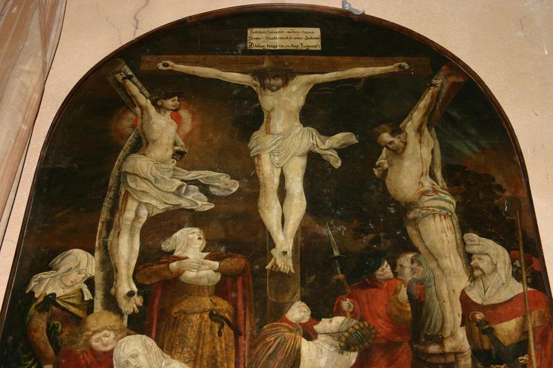 tableau : Crucifixion (la), vue partielle - © Ministère de la Culture (France), Conservation des antiquités et objets d'art du Puy-de-Dôme – Tous droits réservés