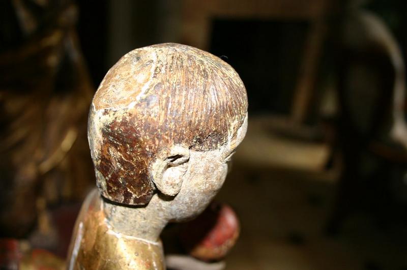 statue : Vierge à l'enfant, détail de la tête de l'enfant