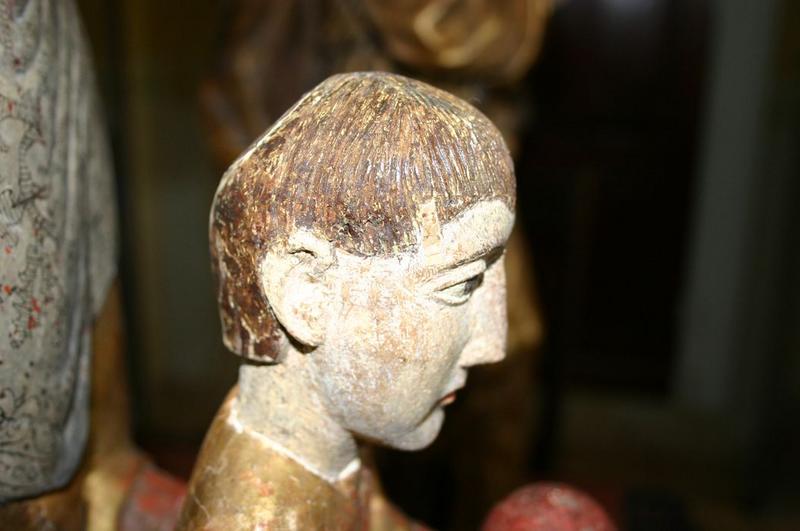 statue : Vierge à l'enfant, détail de la tête de l'enfant