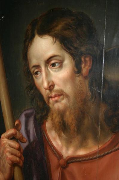 tableau (panneau peint) : saint Jacques le Majeur, détail du visage