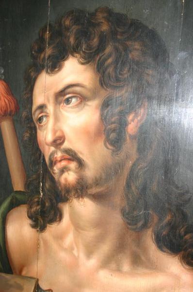 tableau (panneau peint) : saint Thomas, détail du visage