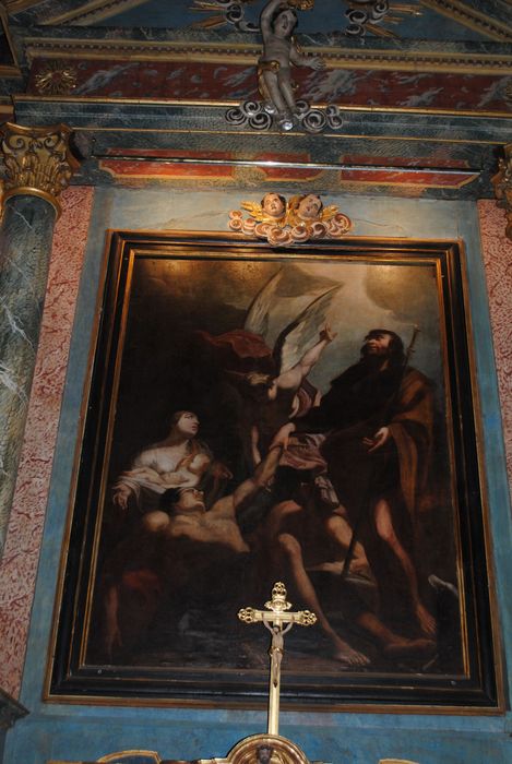 tableau : saint Roch secourant un pestiféré - © Ministère de la Culture (France), Conservation des antiquités et des objets d’art des Hautes-Pyrénées, tous droits réservés