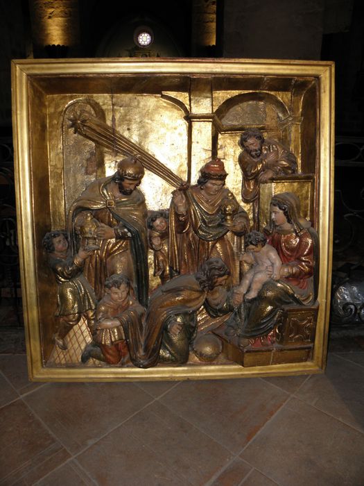 bas-relief du retable du Rosaire : l'Adoration des Mages - © Ministère de la Culture (France), Centre de conservation et de restauration du patrimoine des Pyrénées-Orientales – Tous droits réservés