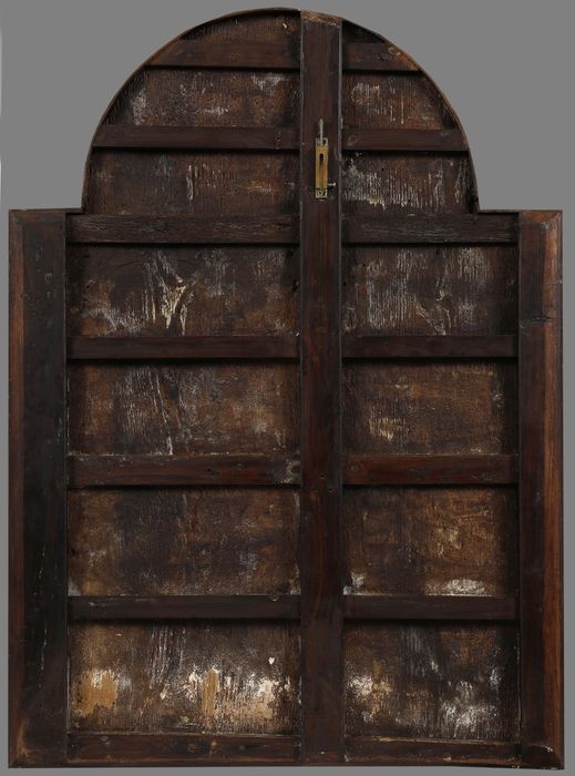 tableau : Vision de saint Dominique, la Rencontre saint Dominique avec saint François (revers) - © Ministère de la Culture (France), Centre de conservation et de restauration du patrimoine des Pyrénées-Orientales – Tous droits réservés