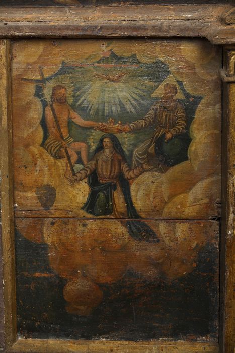tableau (panneau peint) : Couronnement de la Vierge - © Ministère de la Culture (France), Centre de conservation et de restauration du patrimoine des Pyrénées-Orientales – Tous droits réservés