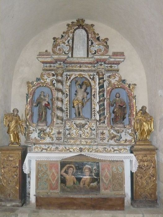 retable, statues : Saint Sébastien : saint Sébastien, saint Antoine-de-Padoue, saint Marc