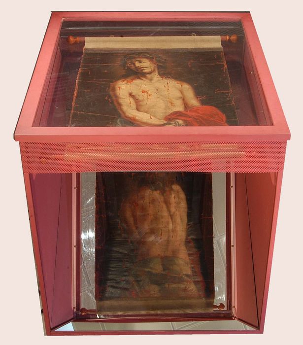 bannière représentant le Christ aux liens - © Ministère de la Culture (France), Centre de conservation et de restauration du patrimoine des Pyrénées-Orientales – Tous droits réservés