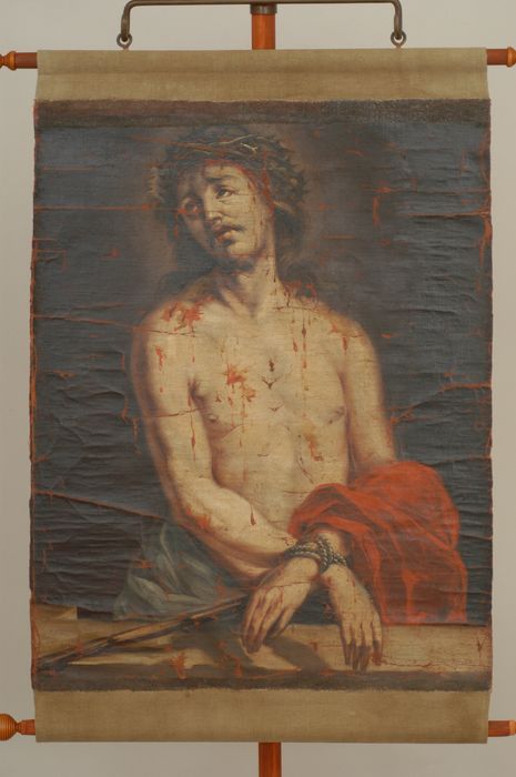 bannière représentant le Christ aux liens - © Ministère de la Culture (France), Centre de conservation et de restauration du patrimoine des Pyrénées-Orientales – Tous droits réservés