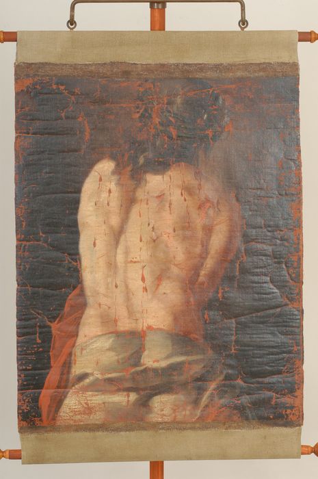 bannière représentant le Christ aux liens - © Ministère de la Culture (France), Centre de conservation et de restauration du patrimoine des Pyrénées-Orientales – Tous droits réservés