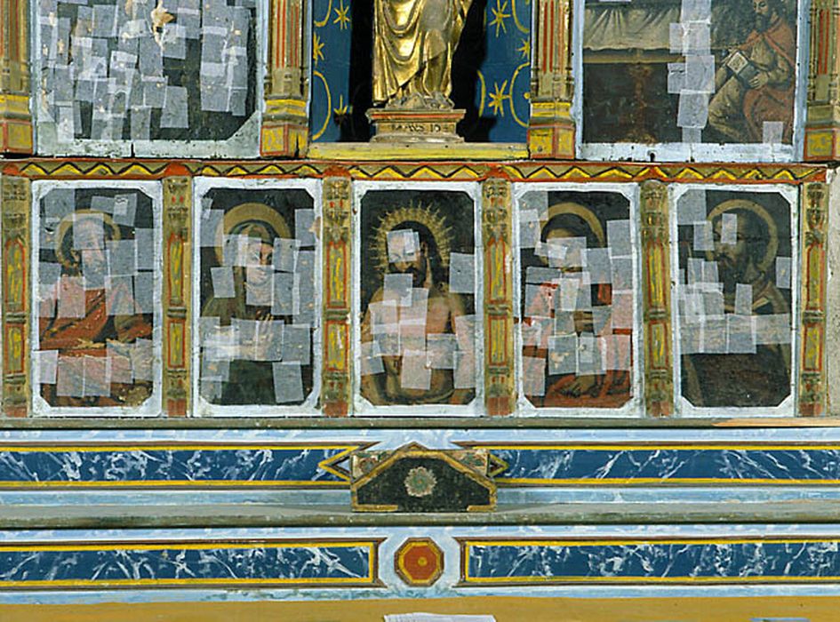 tableau (triptyque) : Vie de la Vierge (la), vie de saint Dominique (la), vue partielle