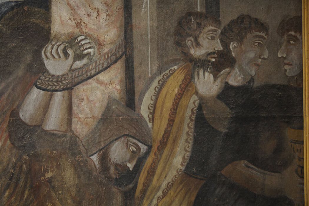 tableau : Attaque de l'ermitage de Domanova par des huguenots, détail - © Ministère de la Culture (France), Centre de conservation et de restauration du patrimoine des Pyrénées-Orientales – Tous droits réservés