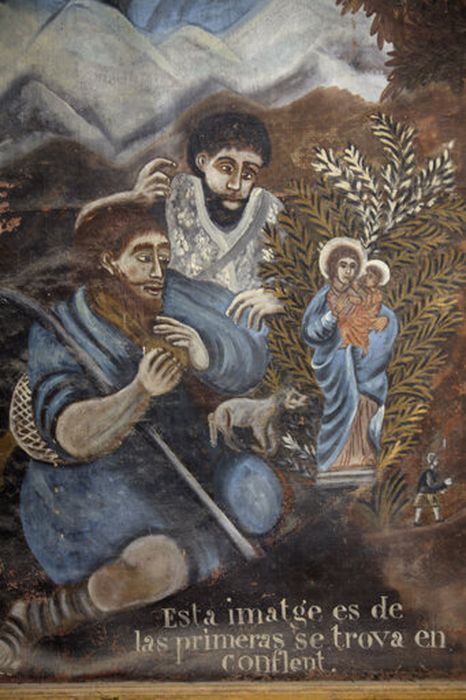 tableau : Découverte de la statue de la Vierge de Domanova par un berger, détail - © Ministère de la Culture (France), Centre de conservation et de restauration du patrimoine des Pyrénées-Orientales – Tous droits réservés