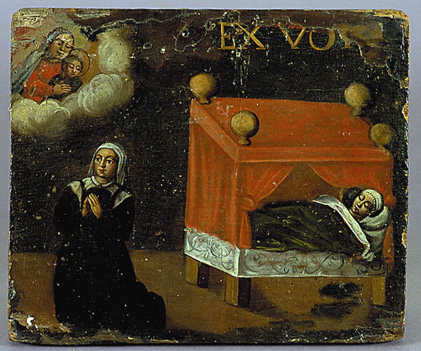 tableau (ex-voto) : Intercession de la Vierge en faveur d'un malade - © Ministère de la Culture (France), Centre de conservation et de restauration du patrimoine des Pyrénées-Orientales – Tous droits réservés