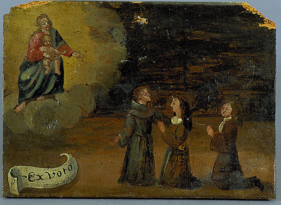 tableau (ex-voto) : Demande d'intercession de la Vierge - © Ministère de la Culture (France), Centre de conservation et de restauration du patrimoine des Pyrénées-Orientales – Tous droits réservés