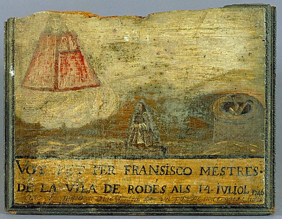 tableau (ex-voto) : Intercession de la Vierge en faveur d'un enfant tombé dans un puits - © Ministère de la Culture (France), Centre de conservation et de restauration du patrimoine des Pyrénées-Orientales – Tous droits réservés